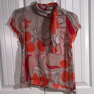 Zara Vibrant Floral Scarf Blouse - Orange and Red